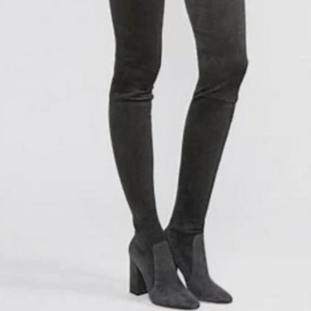NIB Tamara Mellon Helmut Over The Knee Stretch Suede Boots Dark Grey Gray 38